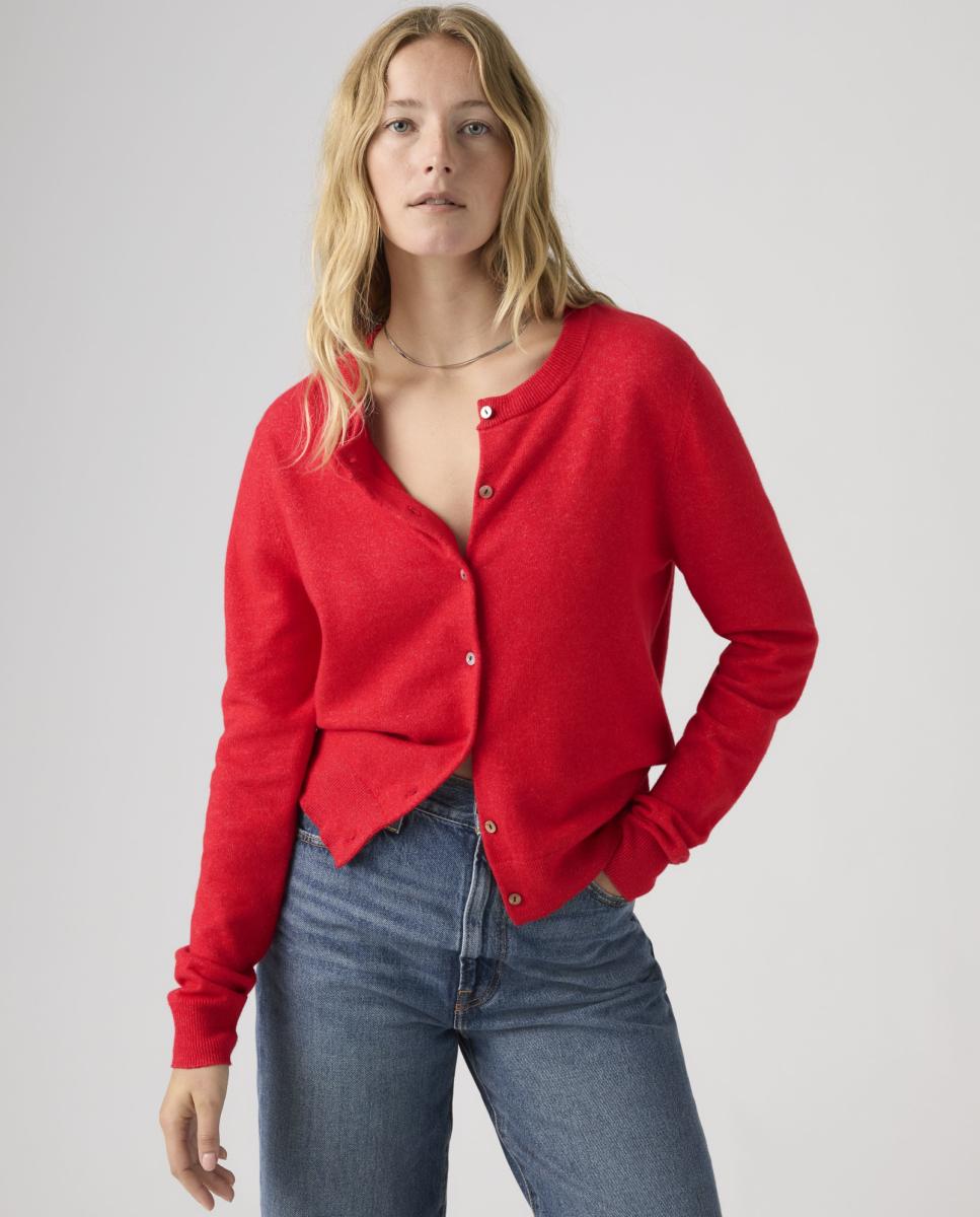 Cardigan de Malha com Decote Redondo Vermelho-4
