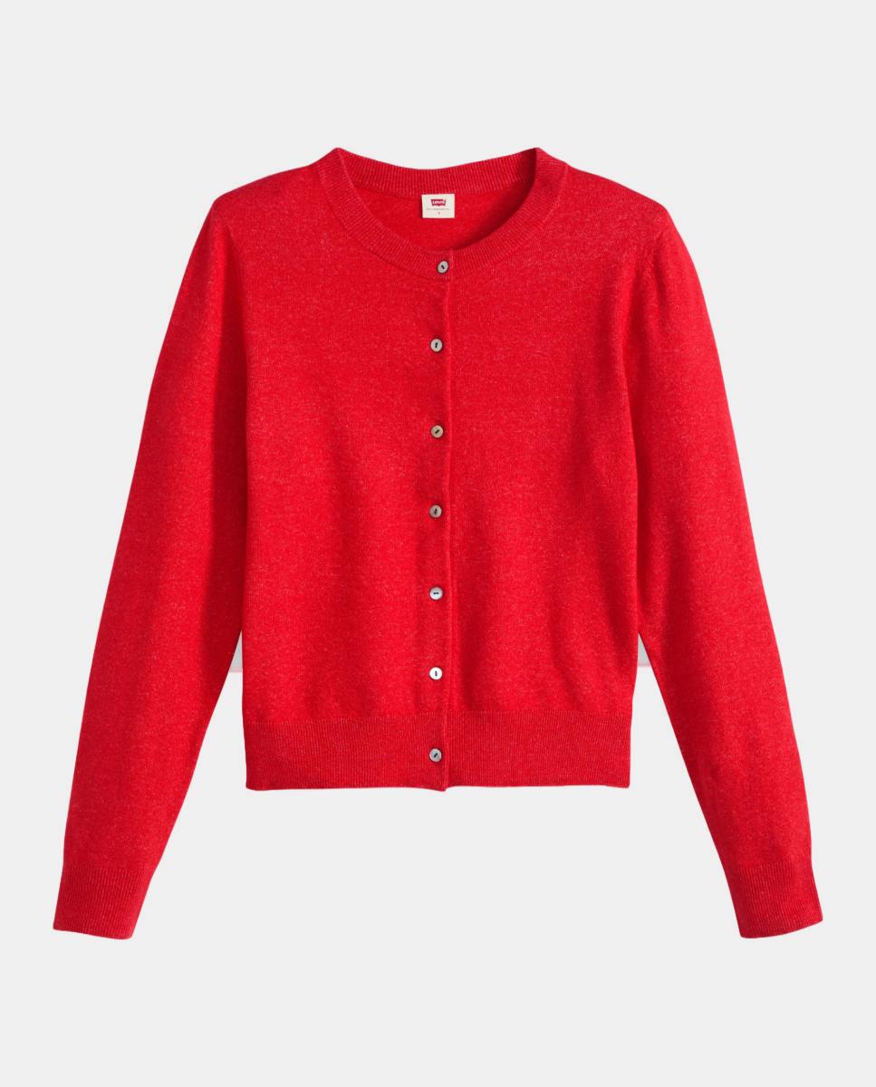 Cardigan de Malha com Decote Redondo Vermelho-5