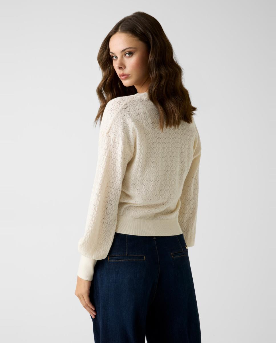 Cardigan de Manga Comprida Creme-3