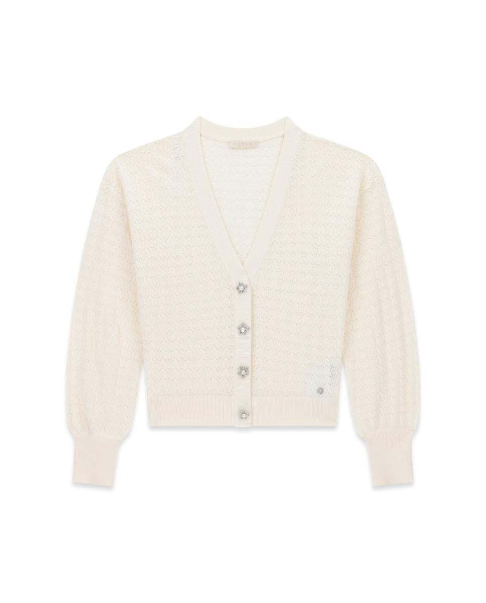 Cardigan de Manga Comprida Creme-4
