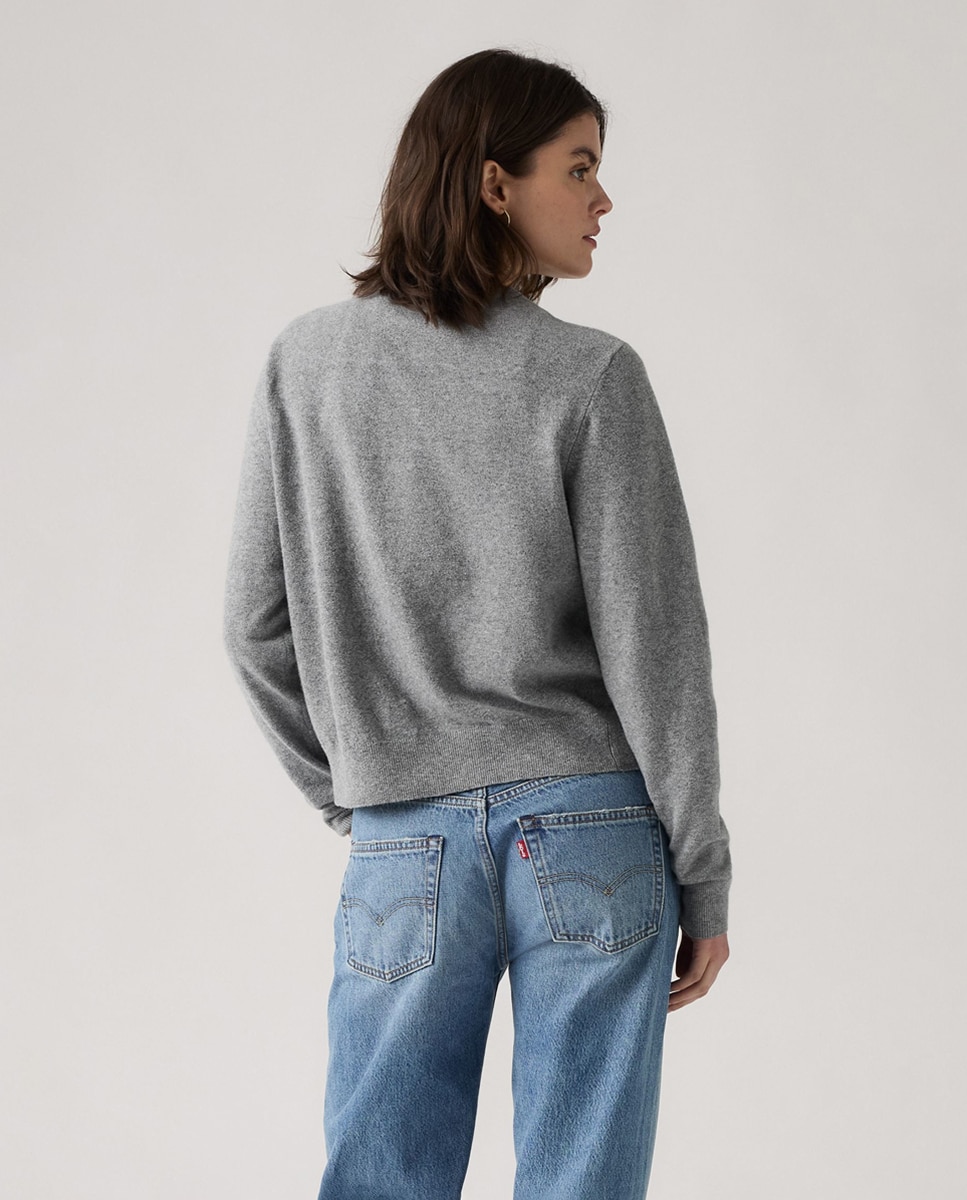 Cardigan de Malha com Decote Redondo Cinzento-2