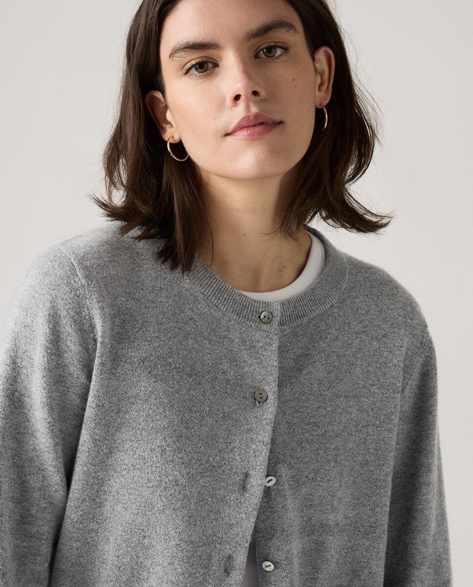 Cardigan de Malha com Decote Redondo Cinzento-3
