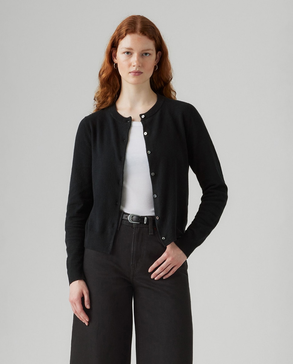 Cardigan de Malha com Decote Redondo Preto-1