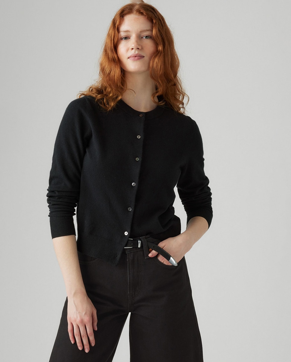 Cardigan de Malha com Decote Redondo Preto-4