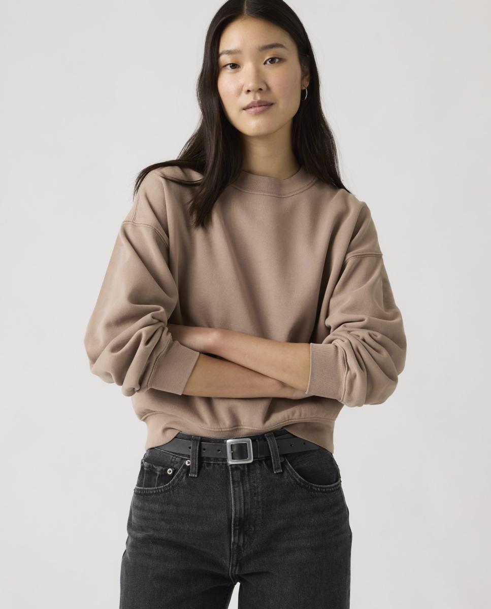 Sweatshirt com decote redondo Castanho-4