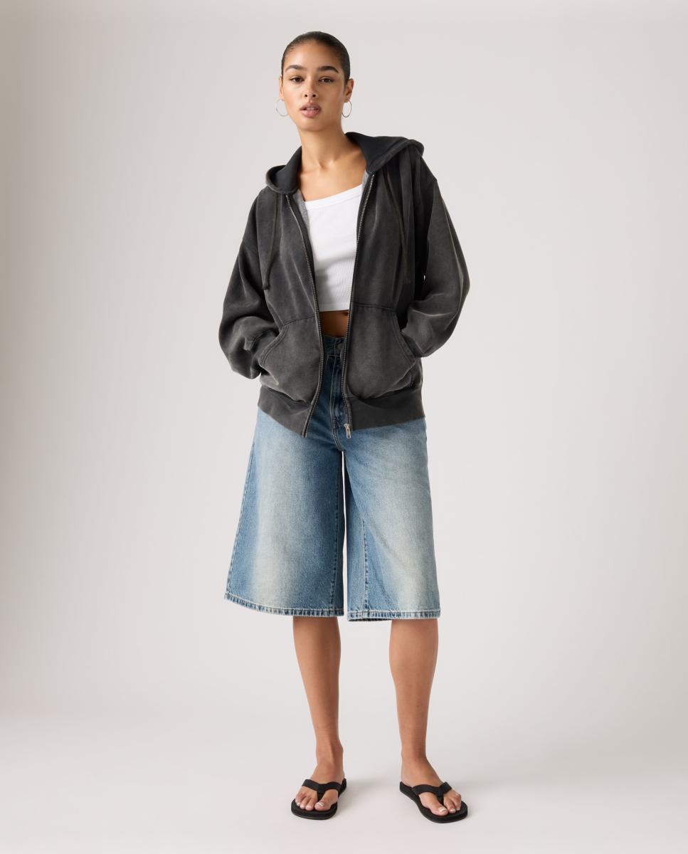 Sweatshirt com Capuz e Fecho de Correr Cinzento-escuro-3