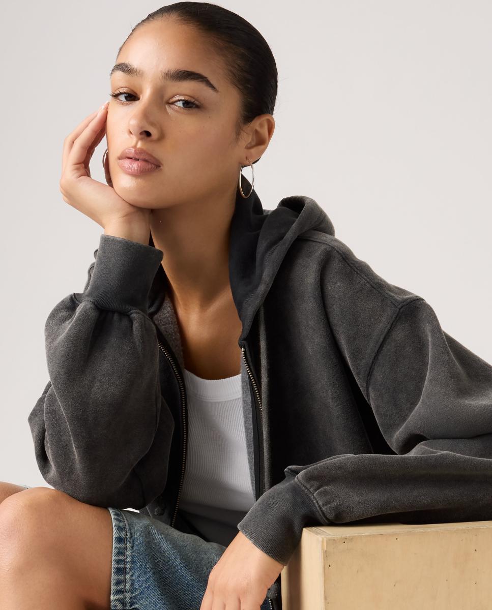 Sweatshirt com Capuz e Fecho de Correr Cinzento-escuro-4