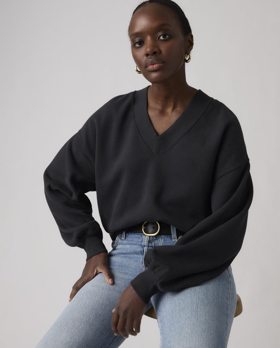 Sweatshirt com decote em bico Azul-marinho-4