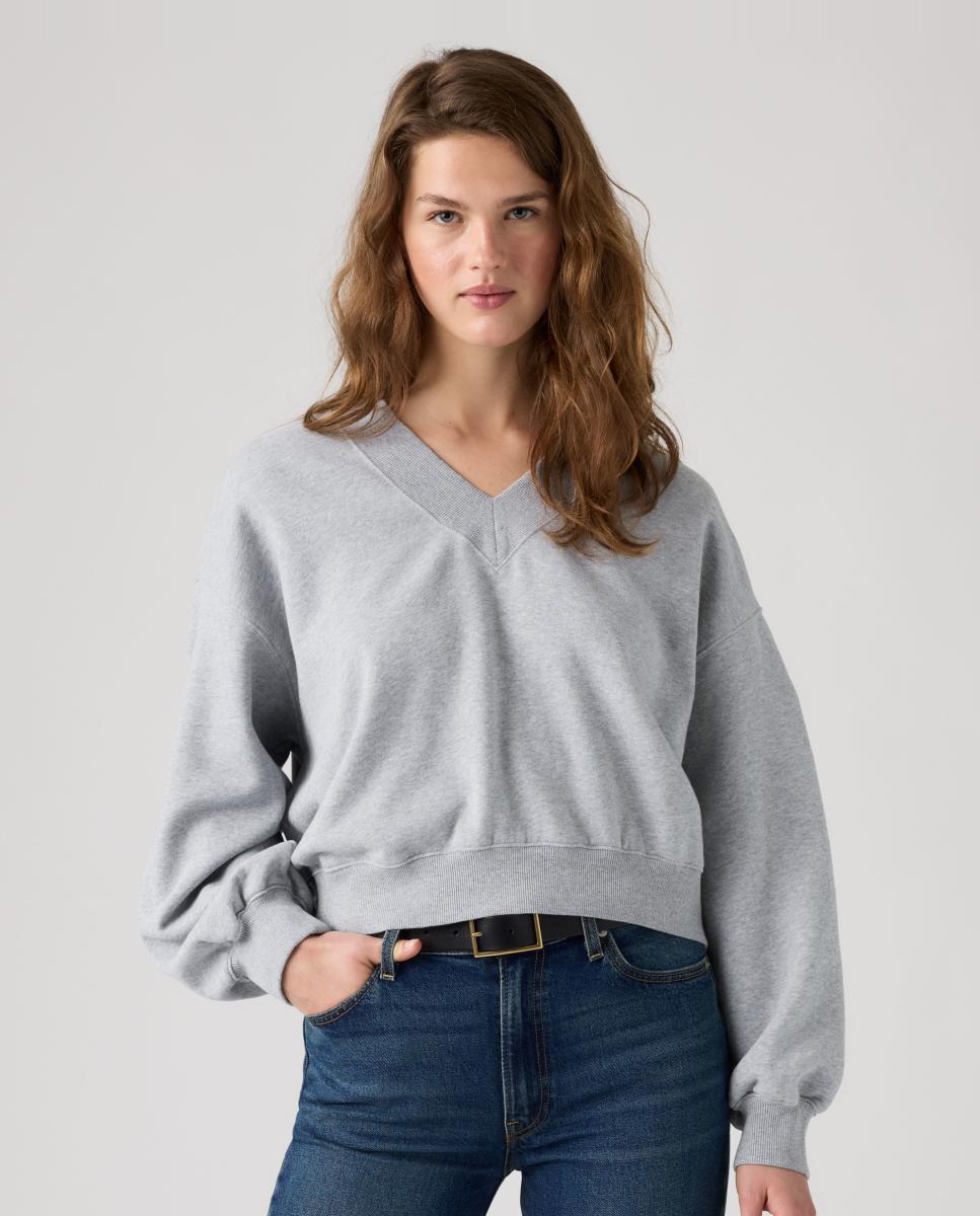 Sweatshirt com decote em bico Cinzento-escuro-4
