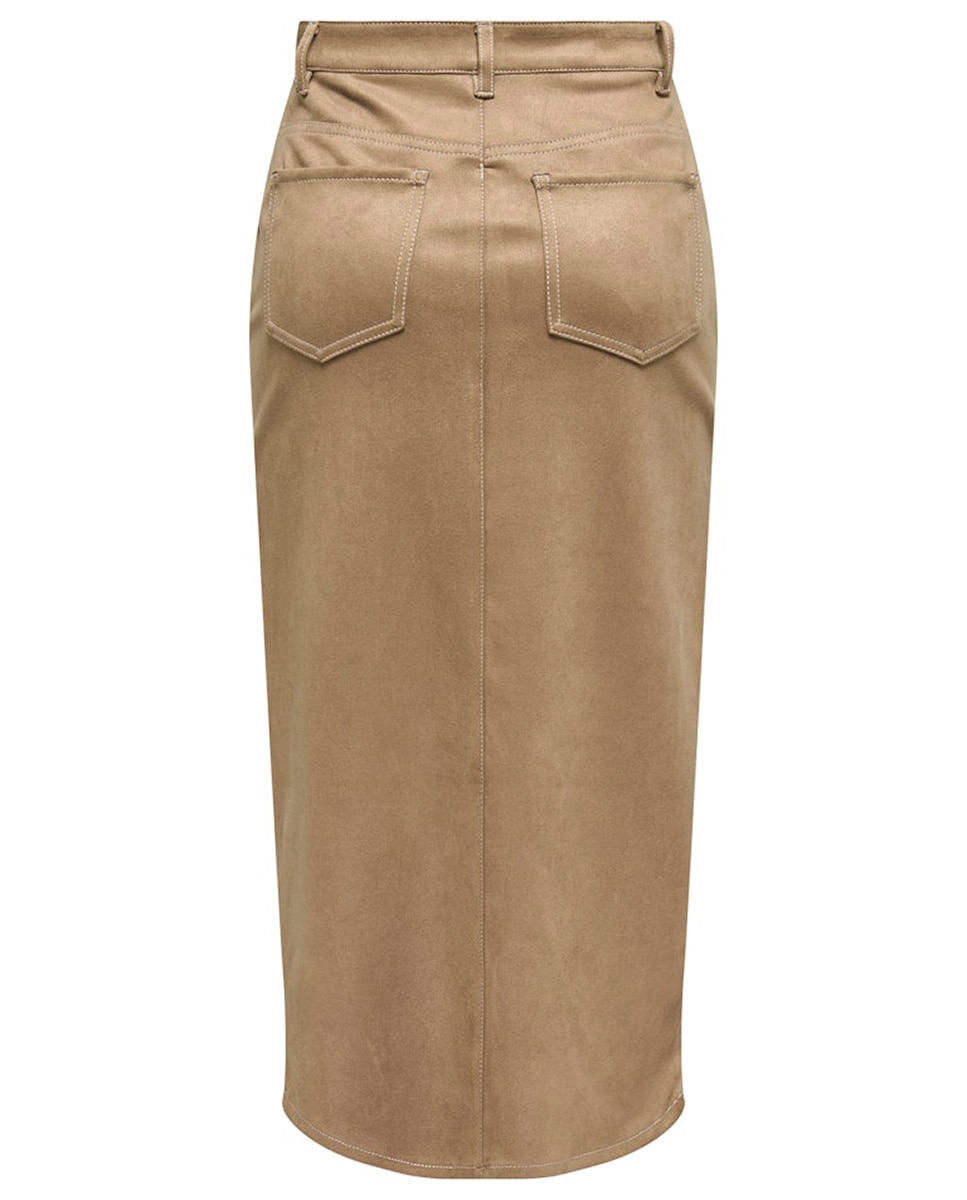 Falda midi efecto ante - Only - Marrón Marrón-7