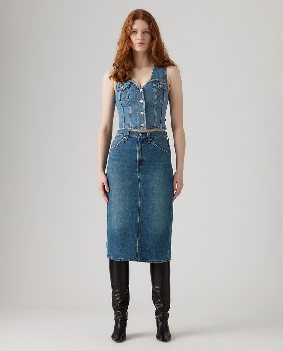 Saia Midi de Ganga Slim Azul-1