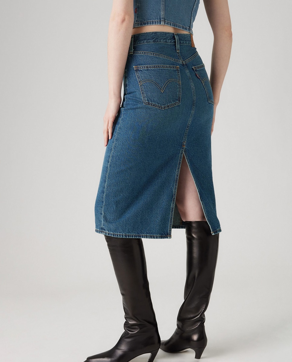 Saia Midi de Ganga Slim Azul-3