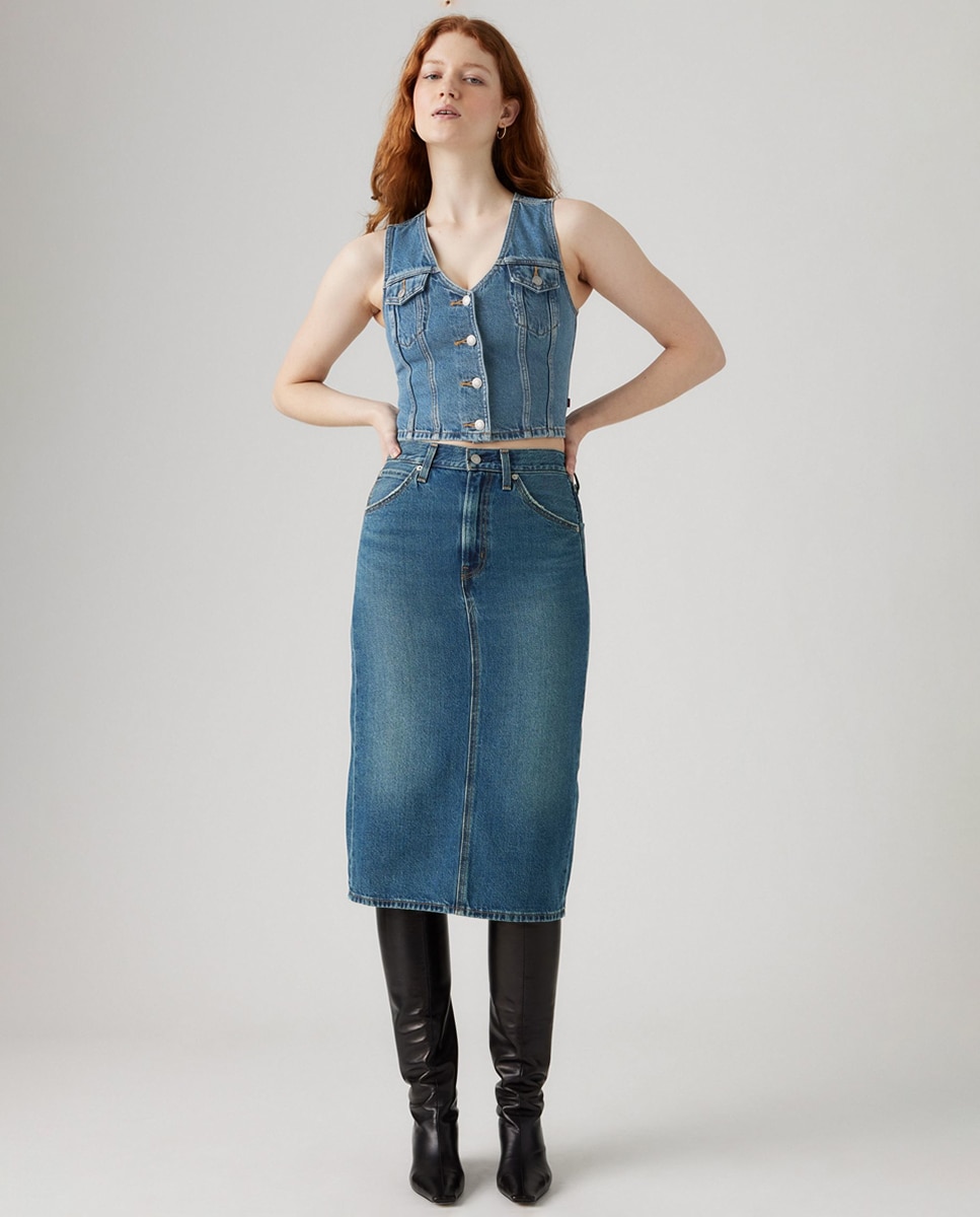 Saia Midi de Ganga Slim Azul-5