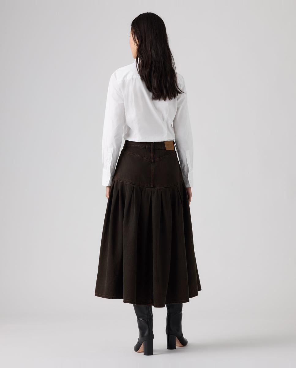 Saia de Ganga Midi Yoked Pleated Castanho-escuro-2