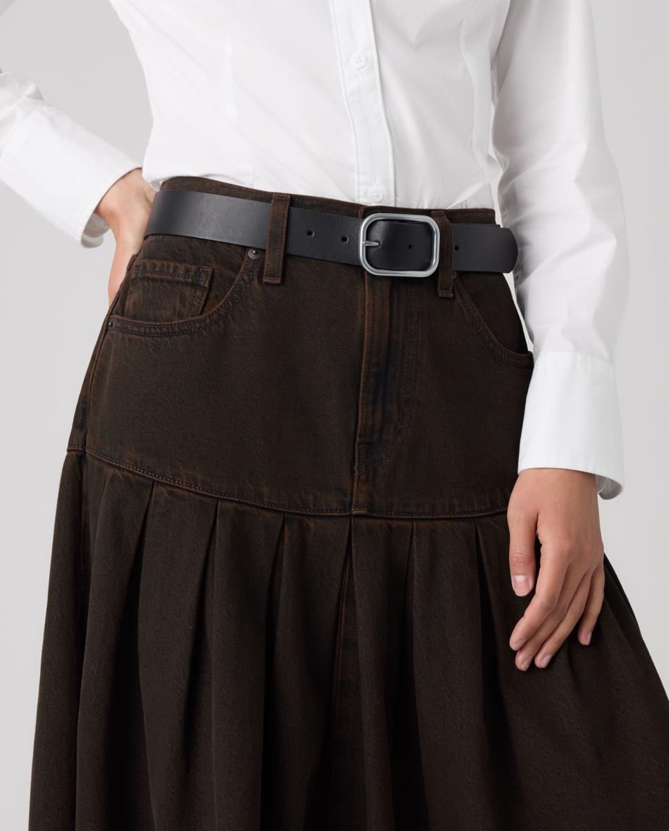 Saia de Ganga Midi Yoked Pleated Castanho-escuro-3