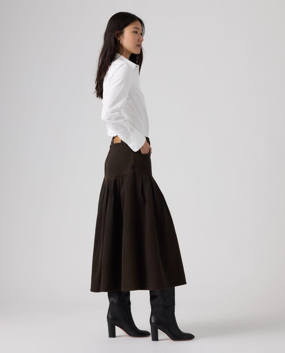 Saia de Ganga Midi Yoked Pleated Castanho-escuro-5
