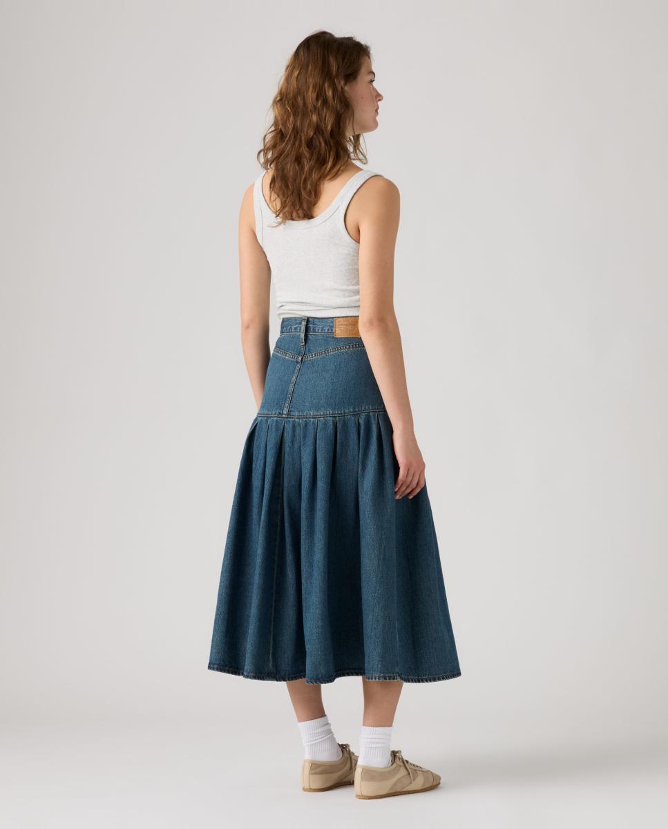 Saia de Ganga Midi Yoked Pleated Azul-2