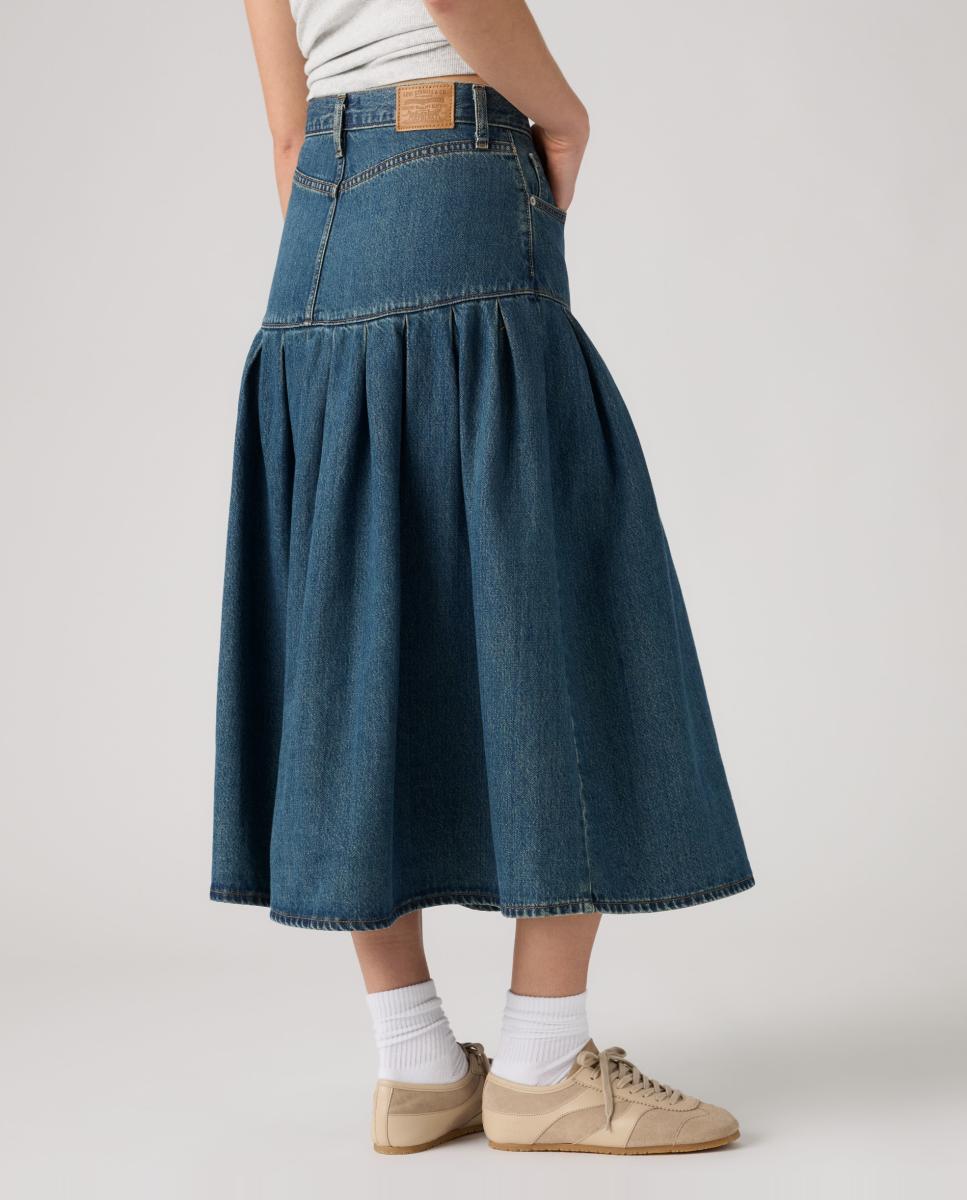 Saia de Ganga Midi Yoked Pleated Azul-3