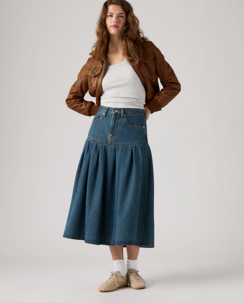 Saia de Ganga Midi Yoked Pleated Azul-4