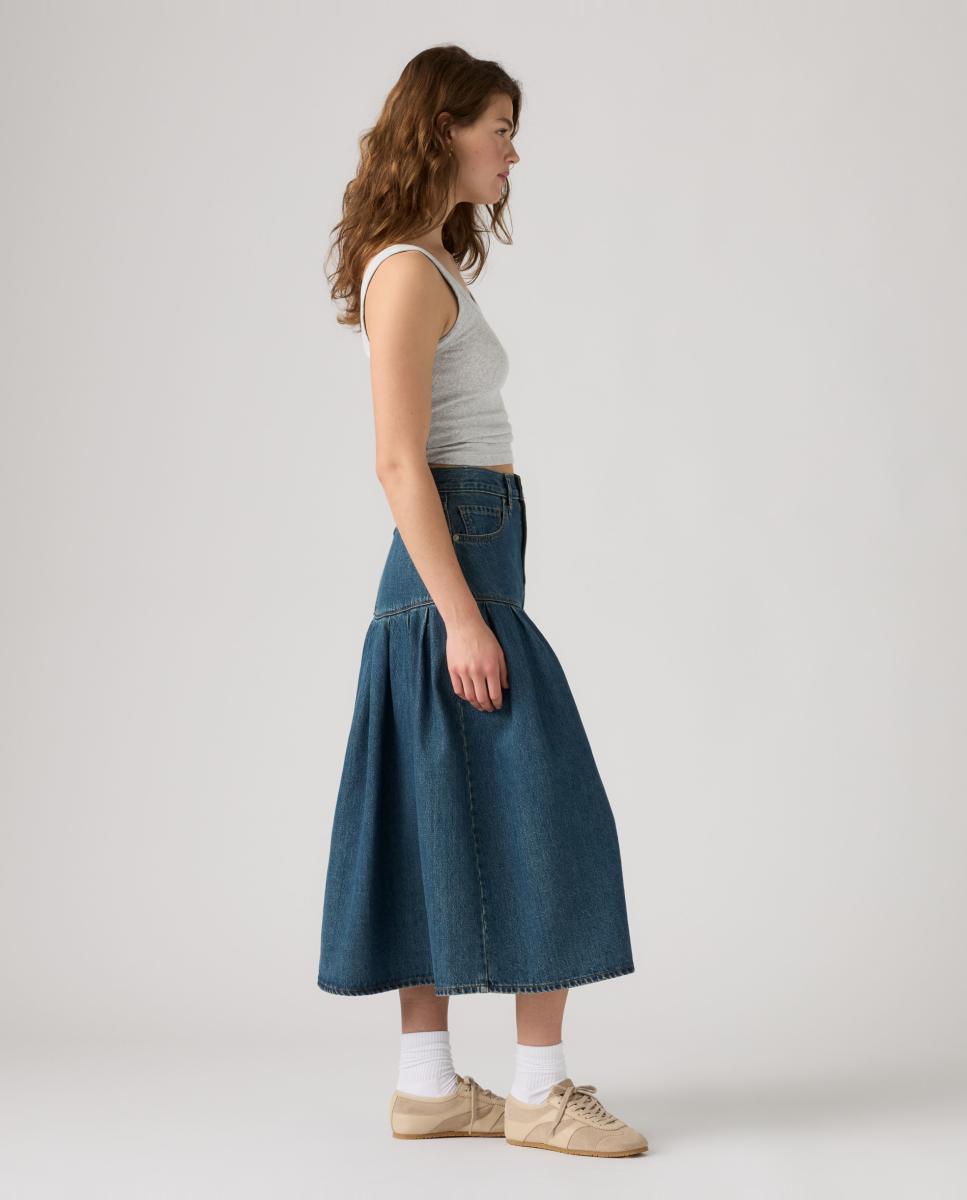 Saia de Ganga Midi Yoked Pleated Azul-5