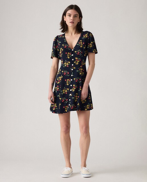 Imagen 0 de Vestido corto de manga corta escote pico