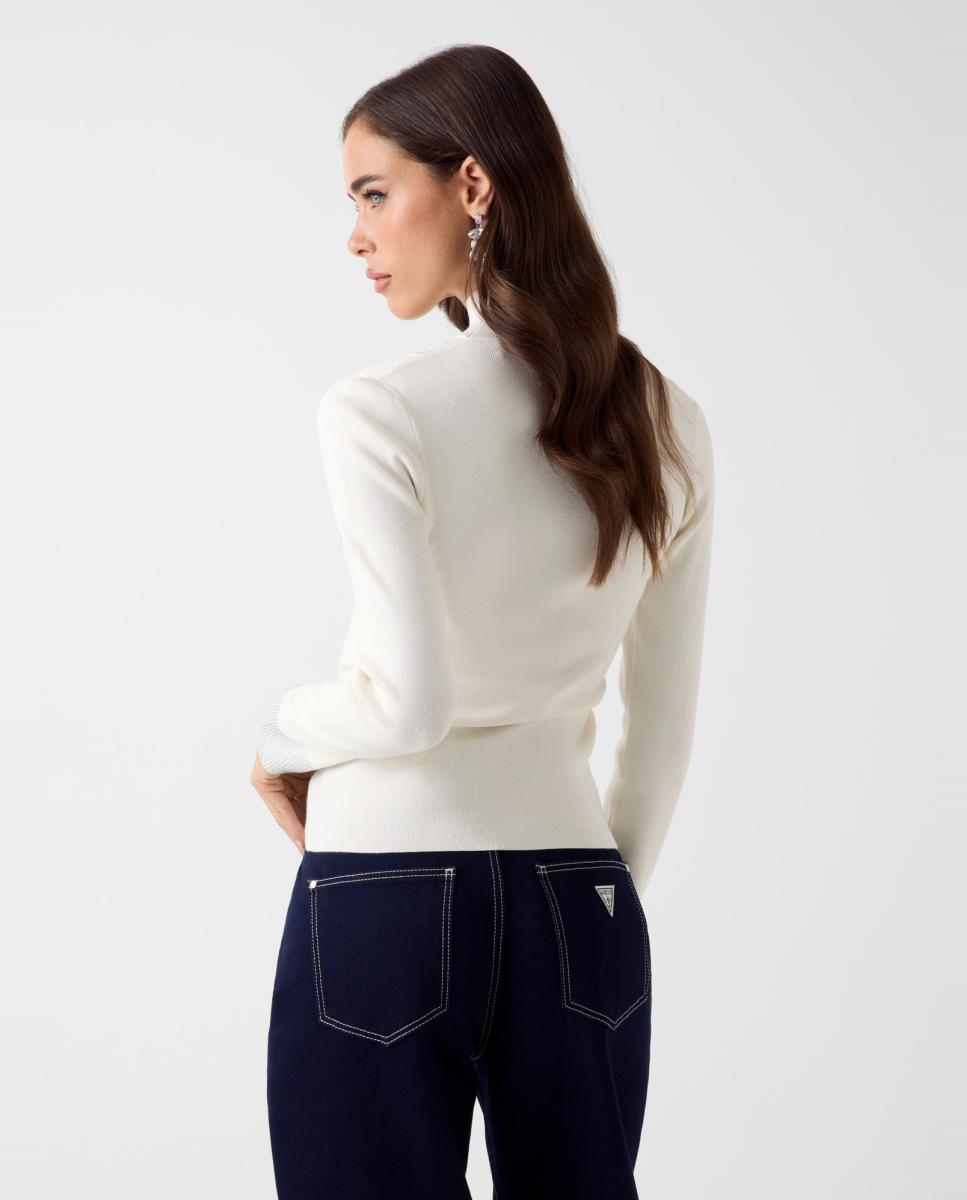 Camisola de malha com manga comprida Creme-4