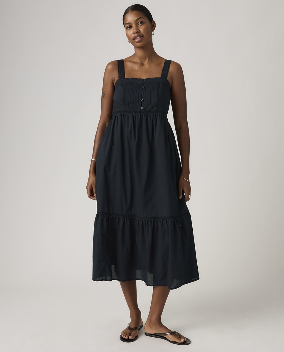 Vestido comprido de alças Preto-4
