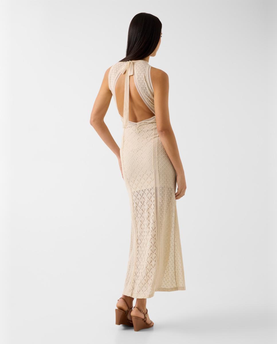 Vestido Comprido Liso Bege-3