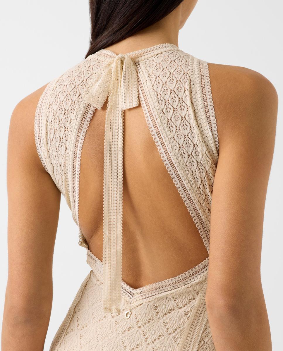 Vestido Comprido Liso Bege-4