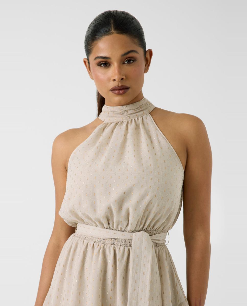 Vestido sem Mangas Bege-3