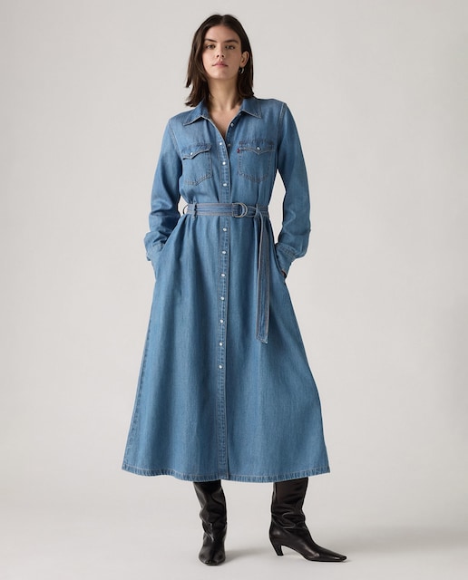 Imagen 0 de Vestido vaquero largo de manga larga