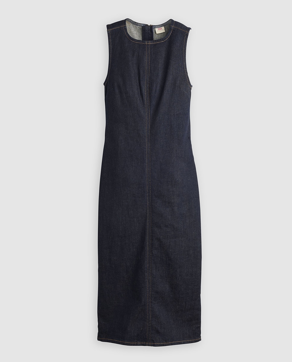 Vestido de Ganga Midi sem Mangas Preto-5