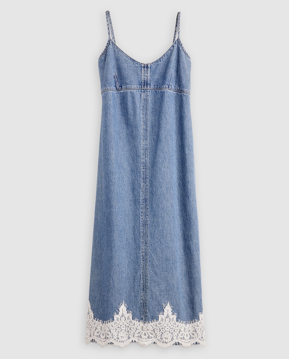 Vestido de Ganga Midi com Alças Azul-claro-5