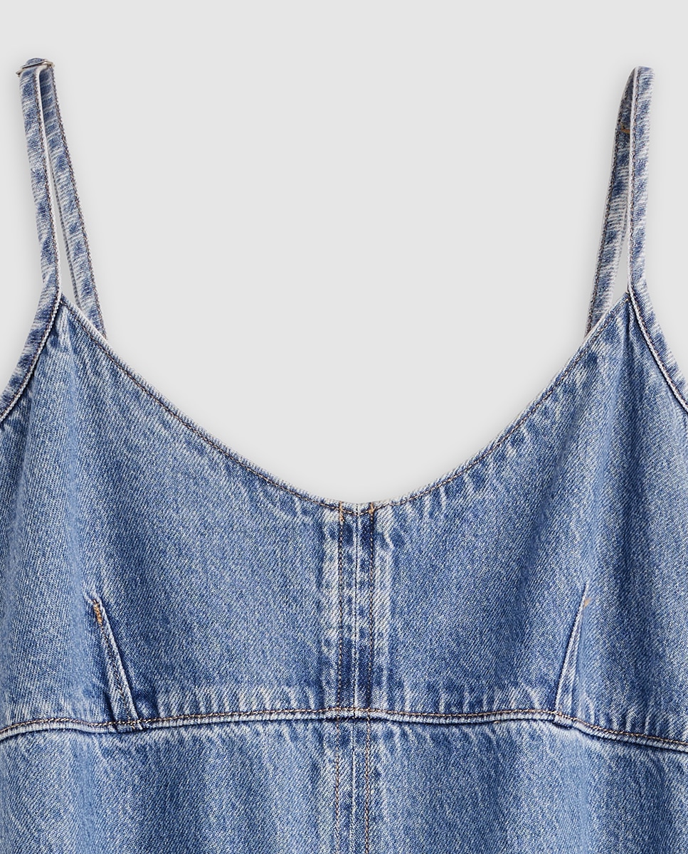 Vestido de Ganga Midi com Alças Azul-claro-6