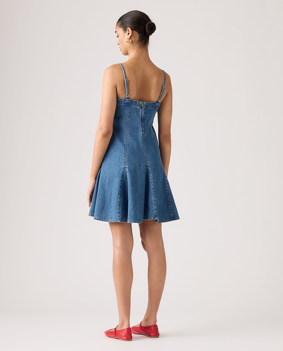 Vestido de Ganga Curto com Alças Azul-2