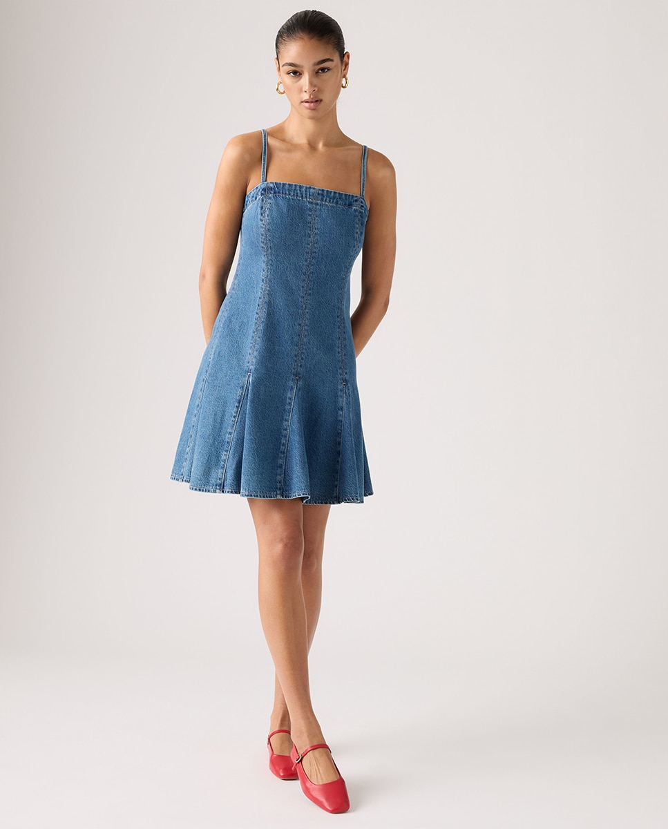 Vestido de Ganga Curto com Alças Azul-5