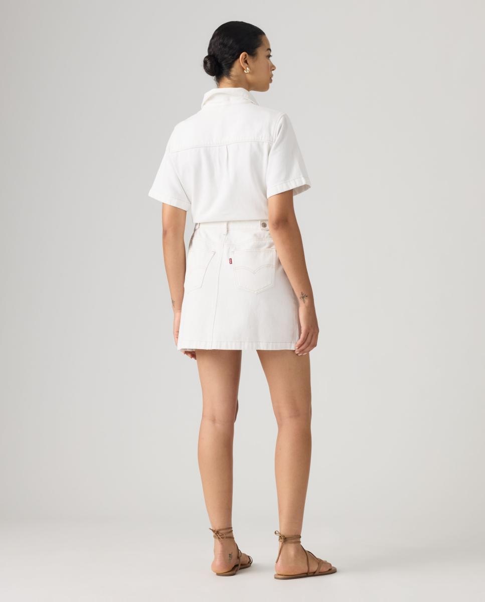 Vestido de ganga curto com manga curta Branco-2