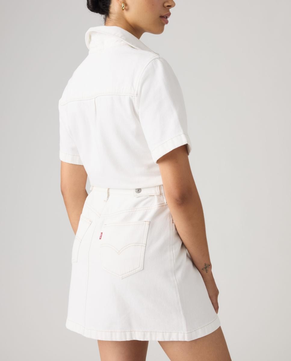 Vestido de ganga curto com manga curta Branco-3