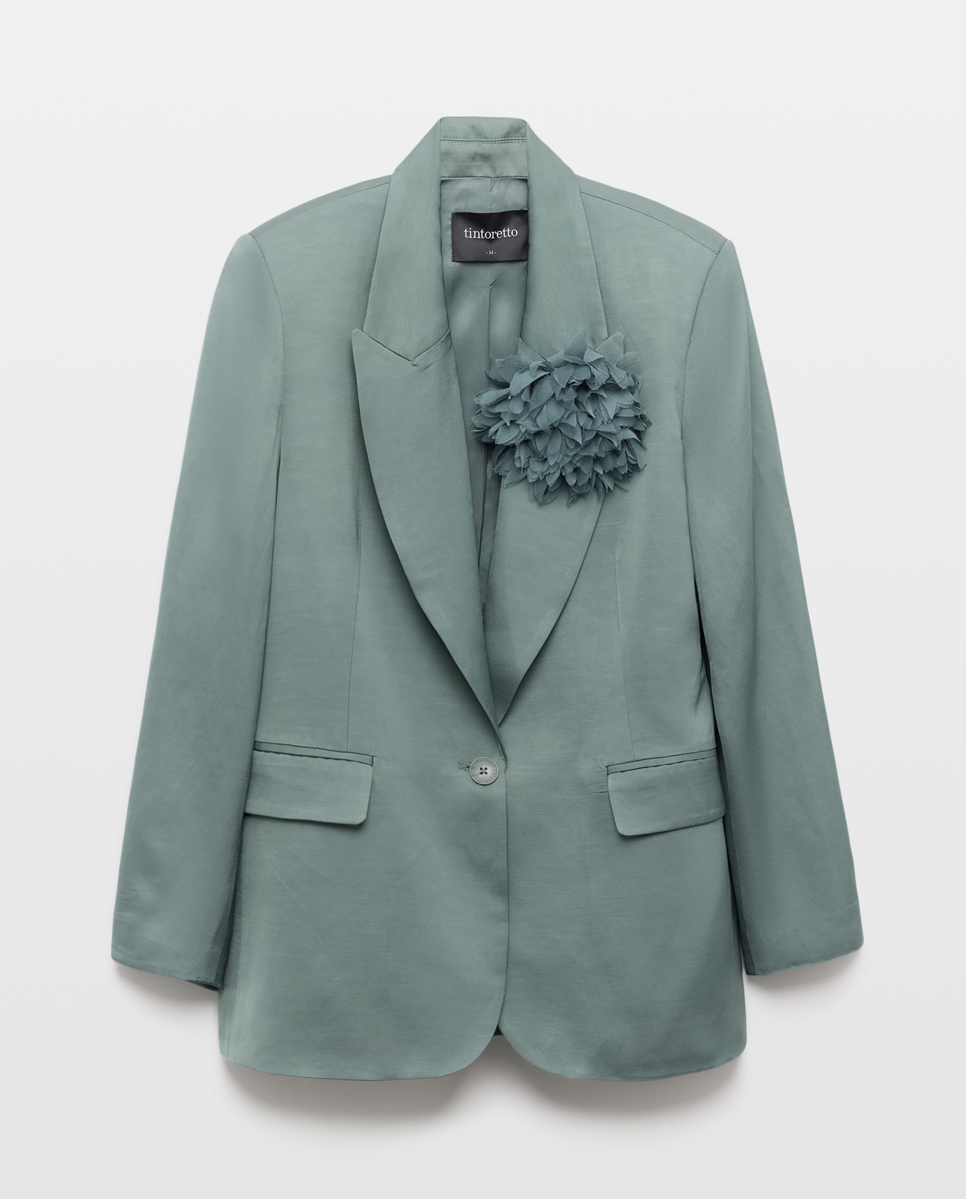 Blazer de Fato Acetinado com Estampado Floral Verde-5