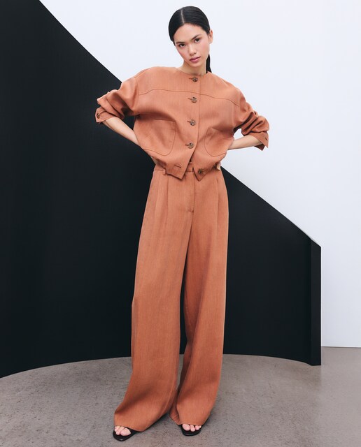 Pantalón traje mezcla lino de mujer