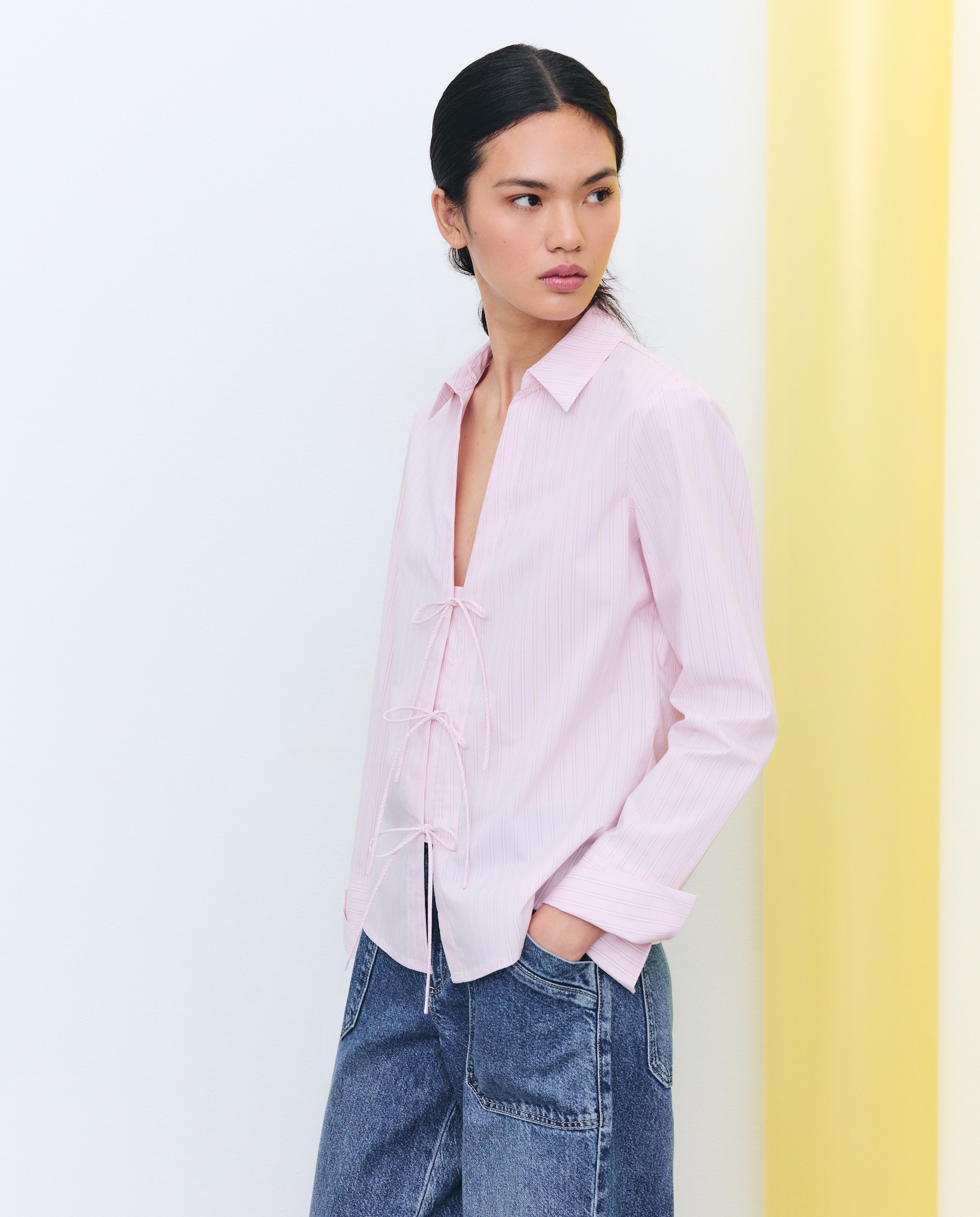 Blusa de Manga Comprida com Laço Rosa-2