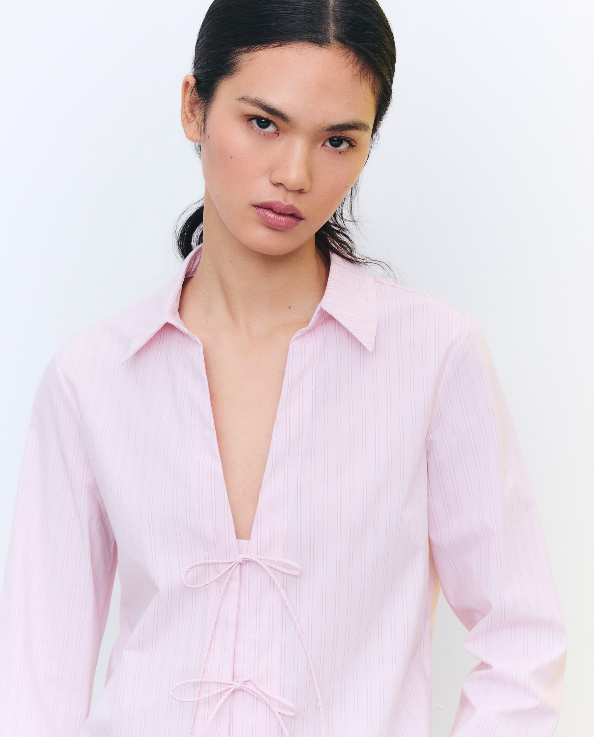 Blusa de Manga Comprida com Laço Rosa-4