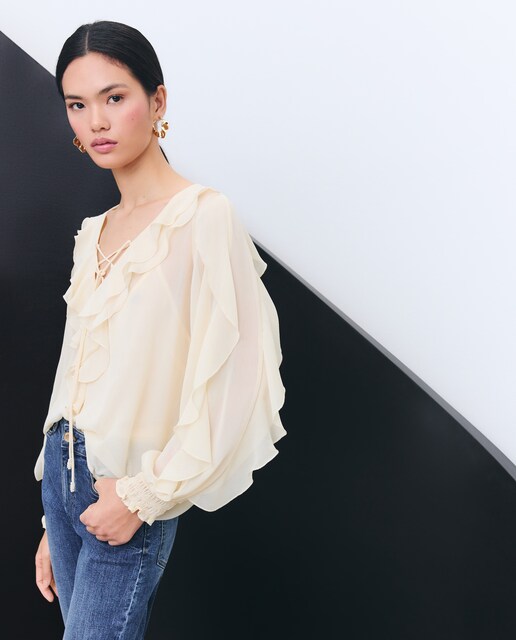 Blusa lisa de manga larga de mujer