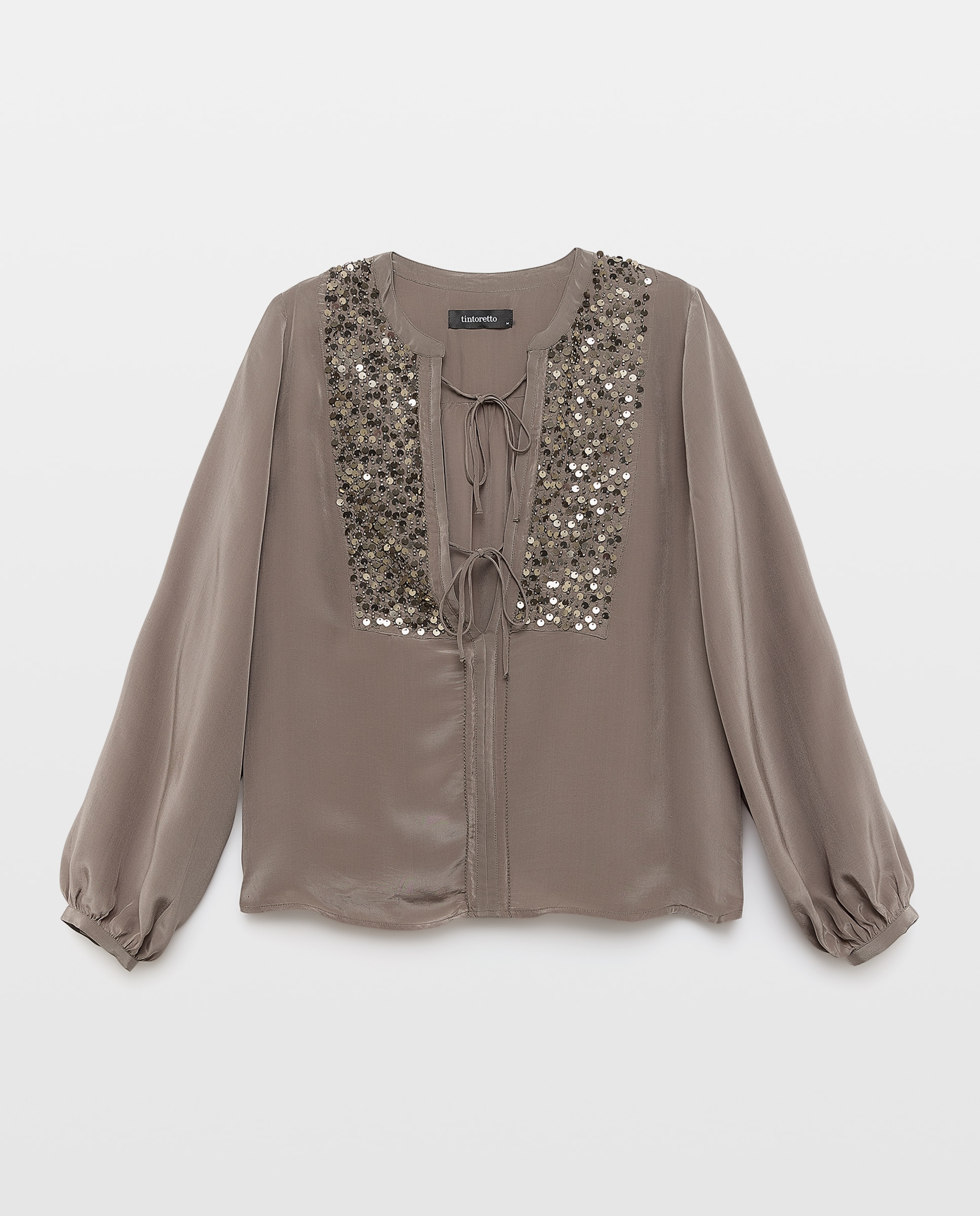 Blusa com Decote em Bico e Missangas 830 Antracite-5