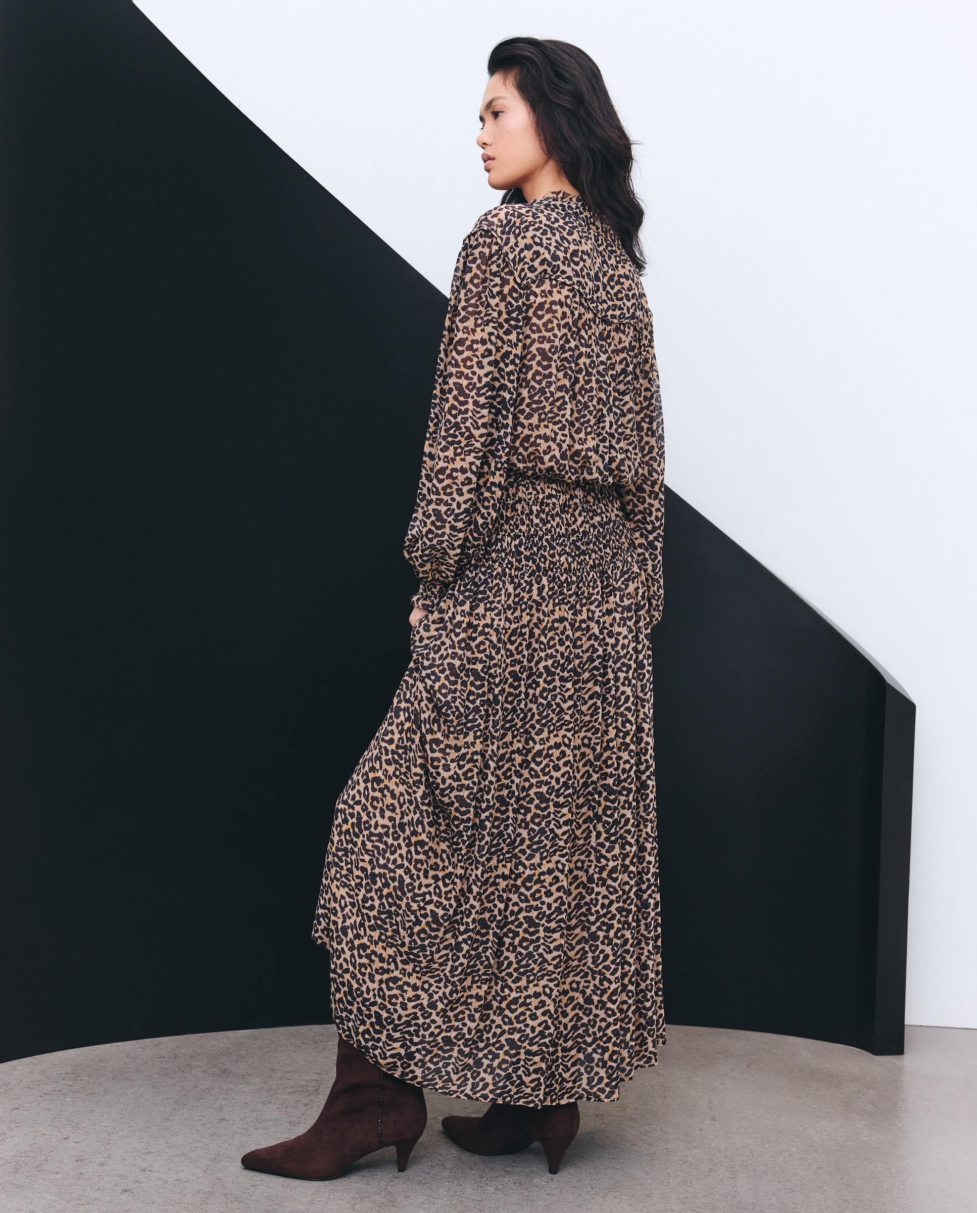 Vestido Comprido com Animal Print Castanho-2