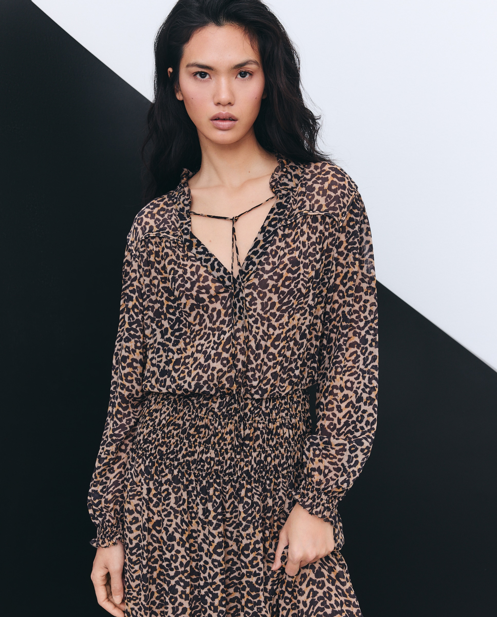 Vestido Comprido com Animal Print Castanho-3