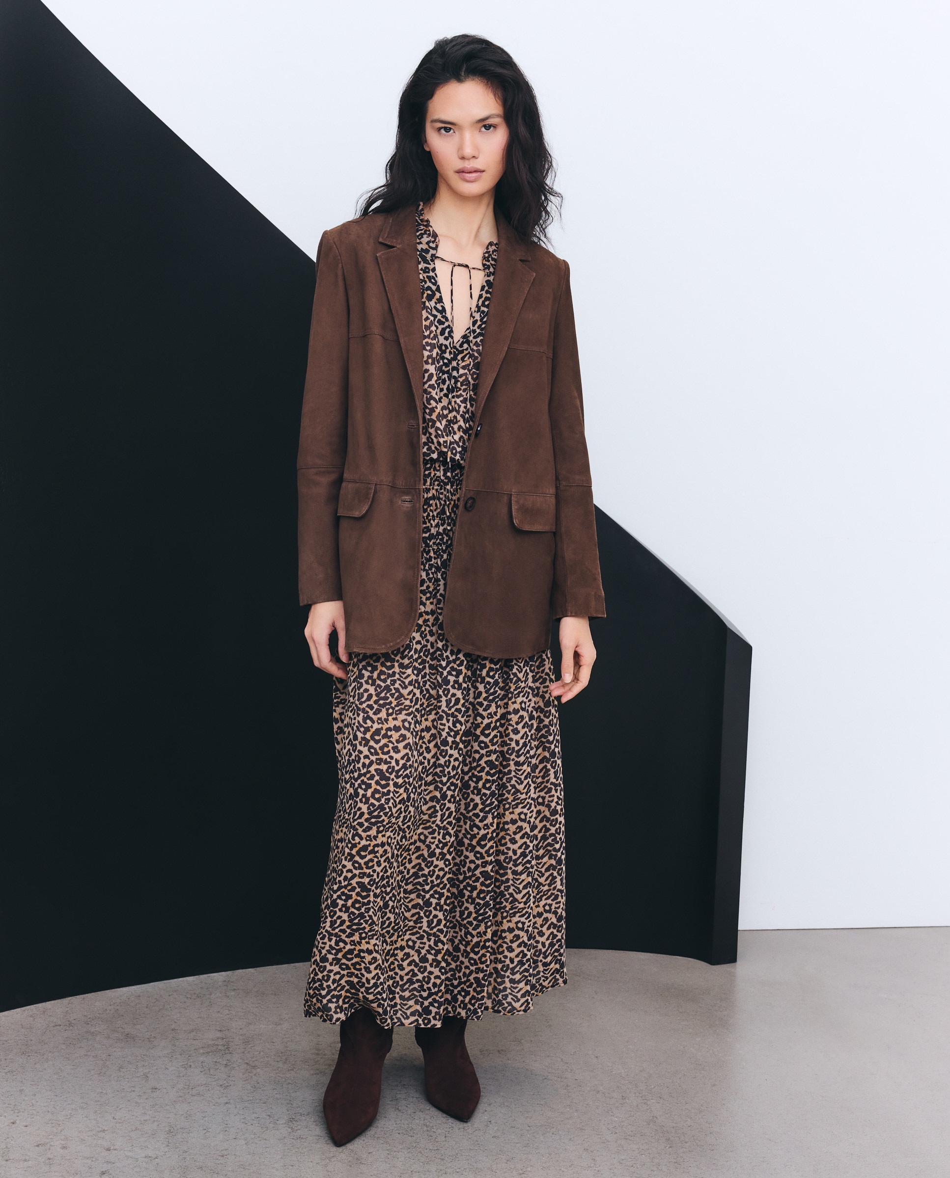 Vestido Comprido com Animal Print Castanho-4