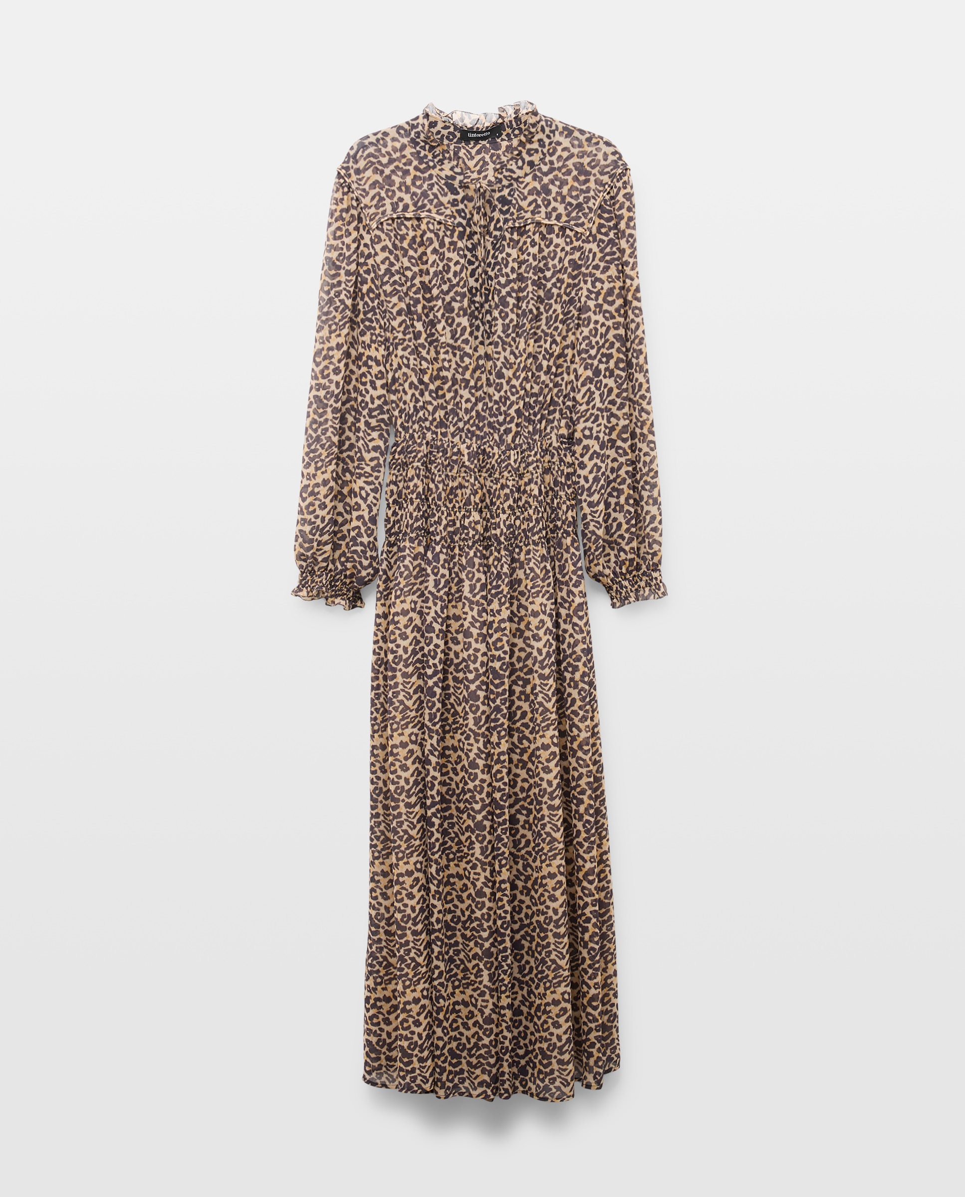 Vestido Comprido com Animal Print Castanho-5