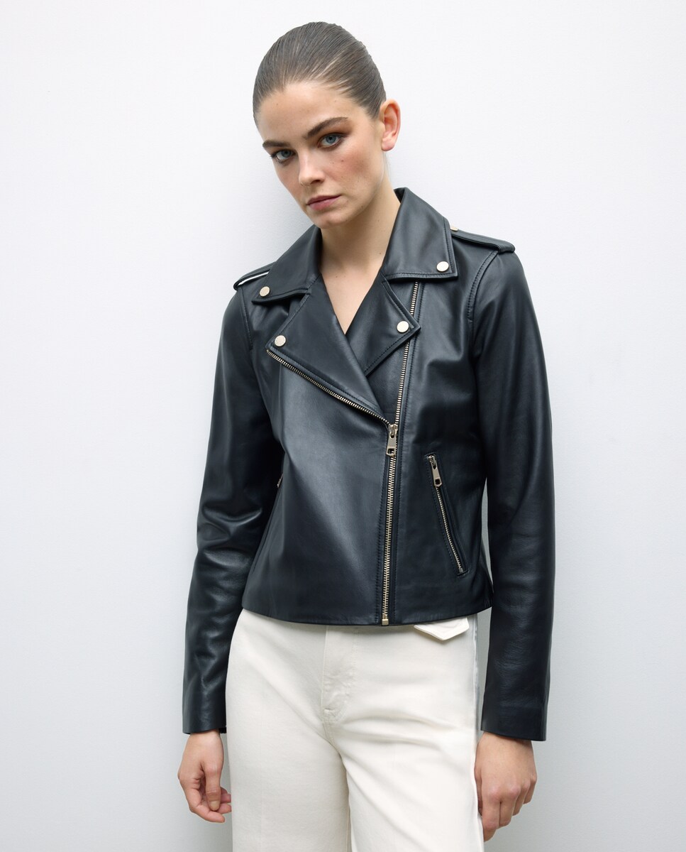 Biker de mujer de piel con solapa · Tintoretto · El Corte Inglés