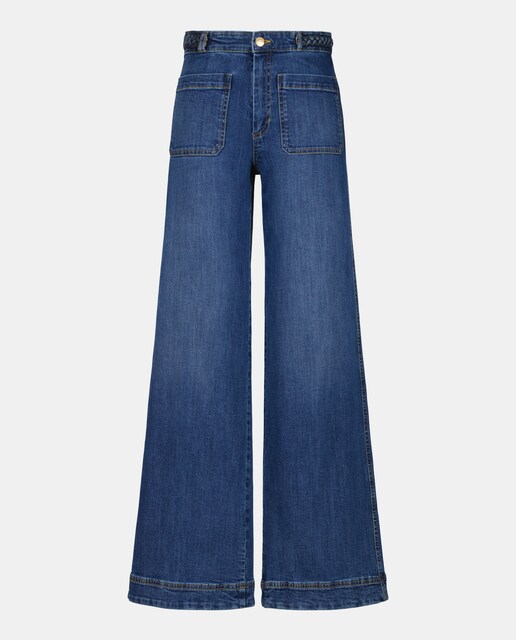 Pantalón vaquero de mujer ancho trenza tiro alto